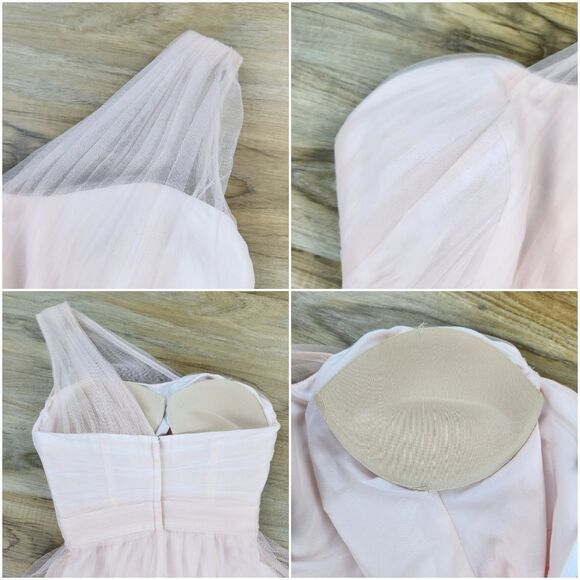 🍑David's Bridal Pink Petal Tulle One Shoulder Dress Size 2 - Picture 8 of 14